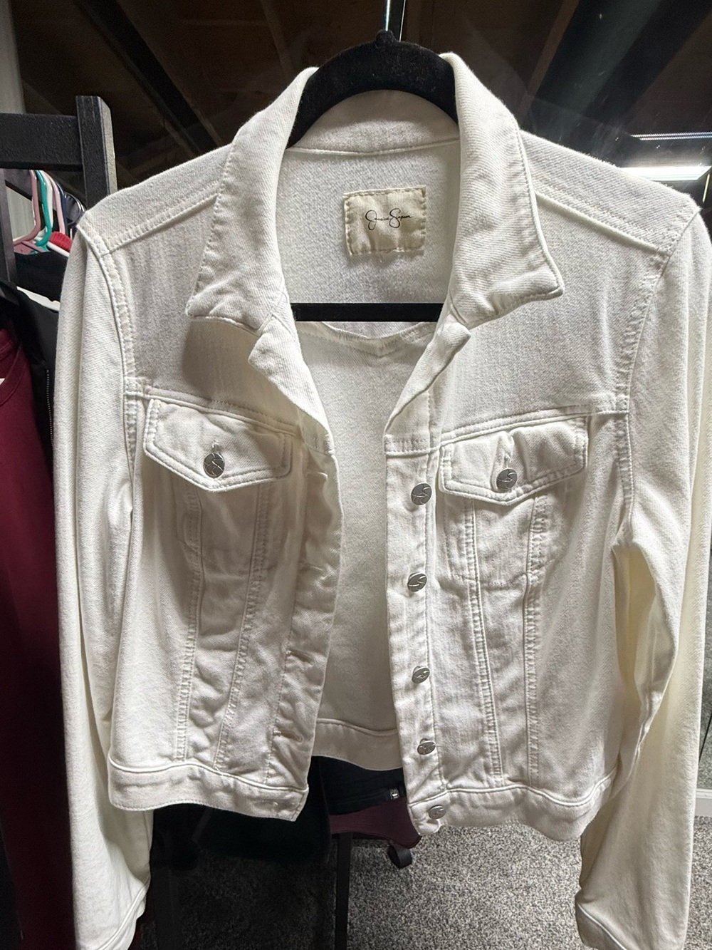 Jessica Simpson White Denim Jacket with Button Front